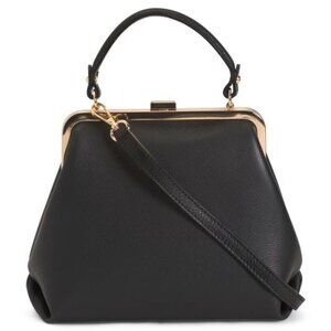 PERSAMAN NEW YORK Made In Italy Leather Kisslock Satchel With Shoulder Strap